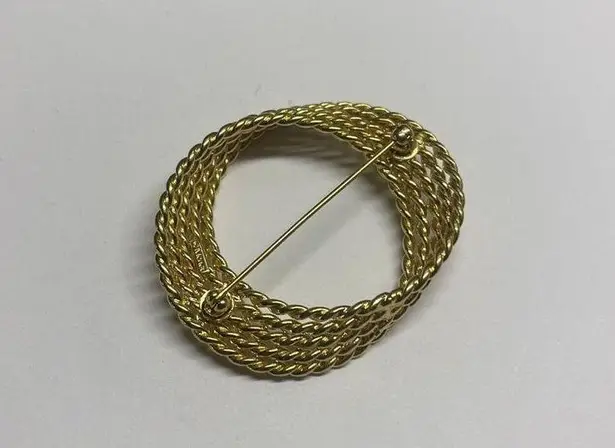 Monet Signed  Costume Brooch Pin - Textured Gold Tone