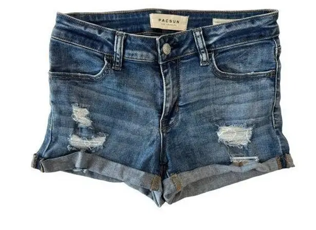 PacSun ‎ Super Stretch Shortie Distressed Blue Jean Shorts size 25