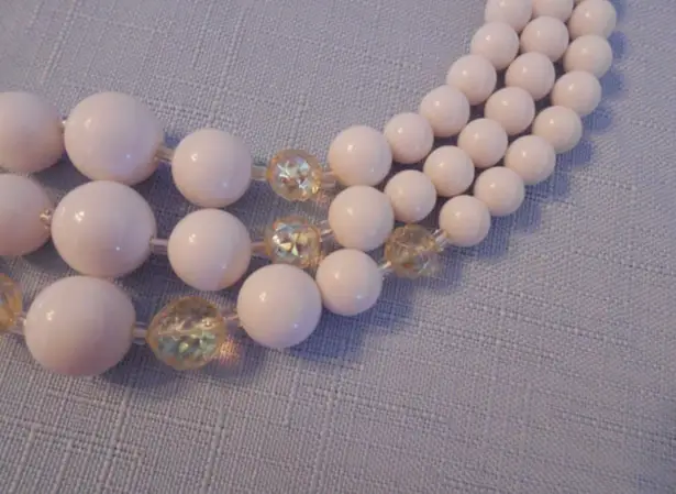 Amazing Multi Strand Necklace Signed Japan White & AB Beads