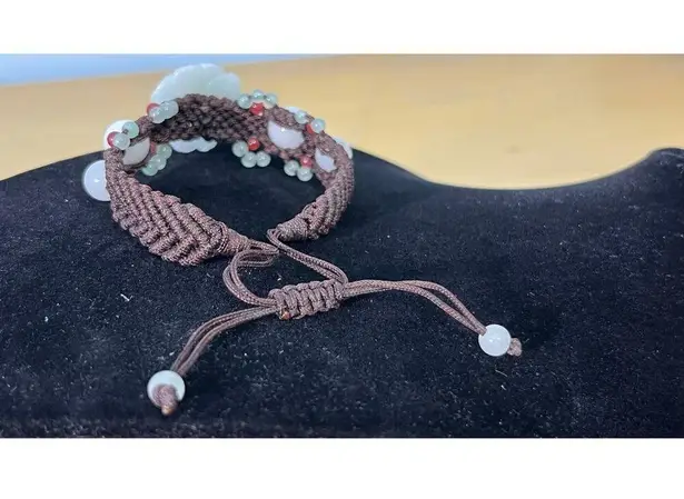 Handcrafted Jade Floral Beaded Knotted Adjustable Bracelet Boho Beachy White