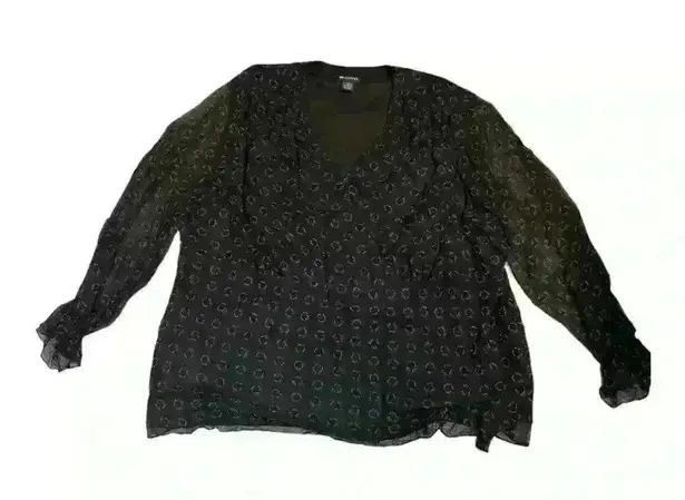 Maggie Barnes blouse Black golden Printed V-Neck sheer long sleeves sleeves