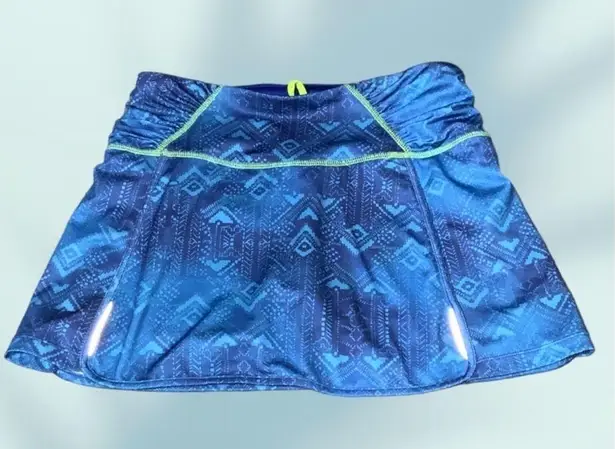 Athleta  Blue Aztec Print Athletic Running Golf Tennis Pull On Reflectors Skort S