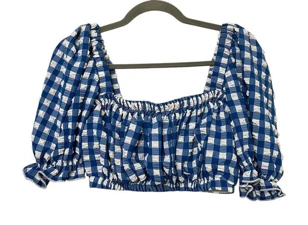 Montce Paula Tie Up Bikini Bottom + Gingham Marcela Top Blue Size L