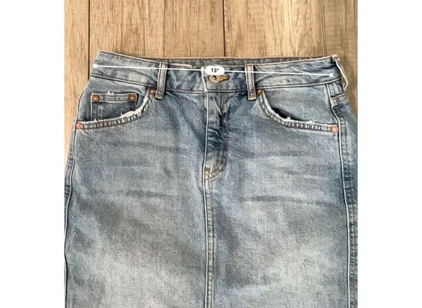 Pilcro and the Letterpress Pilcro Denim Skirt Pencil Distressed Fray Hem Stretch Blue Size 2