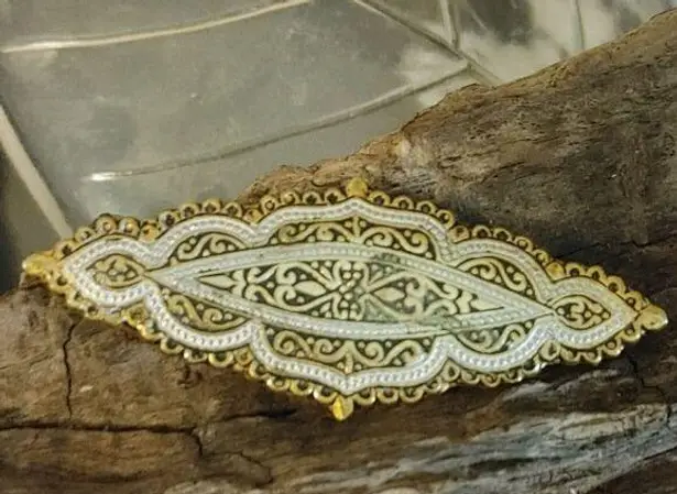 Antique Vintage Damascene Art Deco Gold Tone Silver Filigree Bar Brooch Pin FLAW