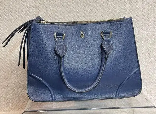 London Fog Navy Leather Handle Bag 3 Compartments