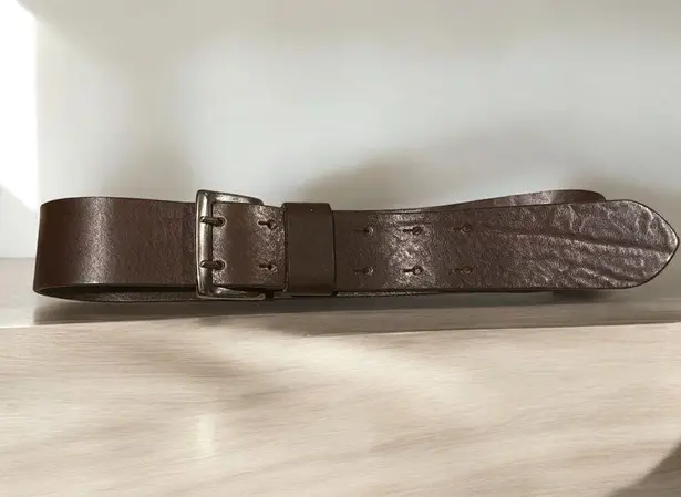 Vintage Post Card XS/S Italian Leather Belt Dark Brown Double Prong Buckle