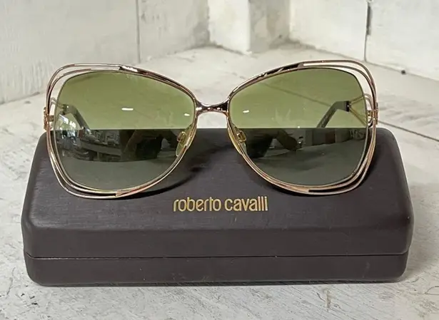 Roberto Cavalli RC 526S 72F 60 Peonia Pink Frame Green Lens Butterfly Sunglasses