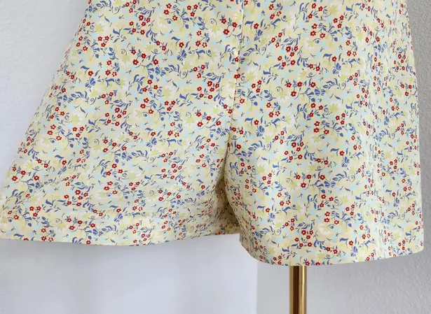 90s Express Yellow Blue Red Floral Romper Skort Dress Mini Spaghetti Strap S