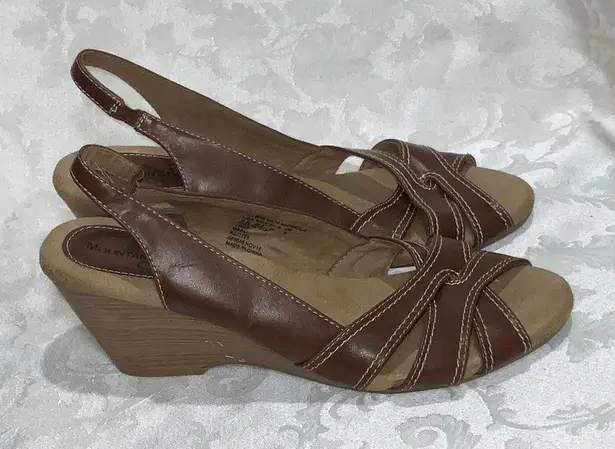 Mountain Sole Women’s Brown 3” Wedge Strappy Sling Back Open Toe Sandals 9.5