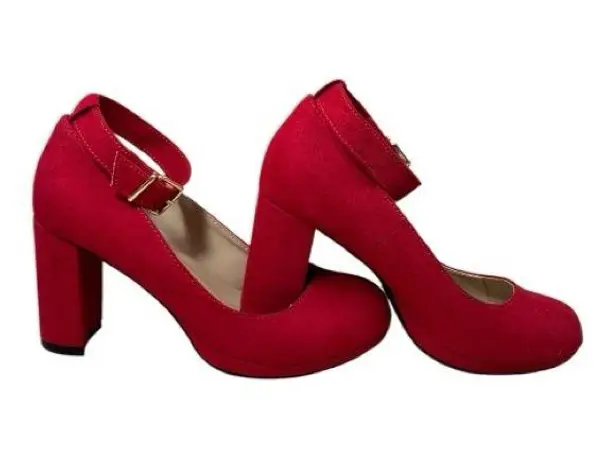 Red Suede leather look chunky heel fashion pumps shoes Mary Jane Size 5.5
