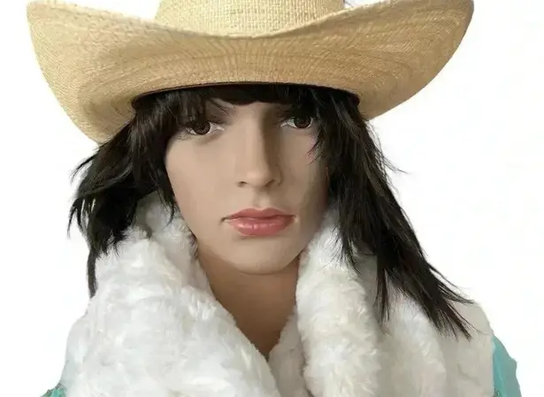 The Great Western Feather Straw Cowboy Cowgirl Hat Unisex, Country, Coachella, Tan