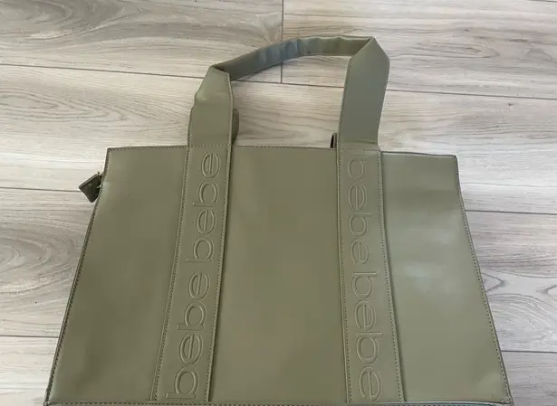 Bebe Olive Green Top Handle Embossed Logo Interior Pockets Hana Tote