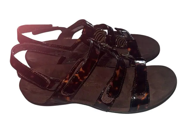 Vionic Brown Amber Tortoise Strappy Sandals Adjustable Orthopedic Woman's Size 8