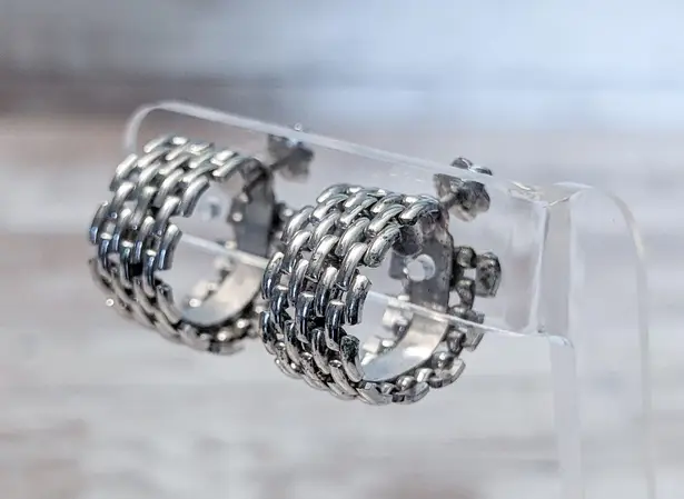 Vintage Screw On Earrings Chunky Silver Tone Hoops