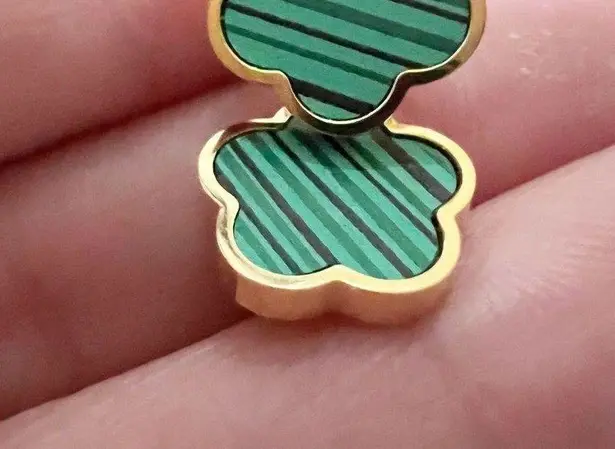 Gold Plated Clover Necklace Earring SET Green 5 Petals Unisex Womens Mens