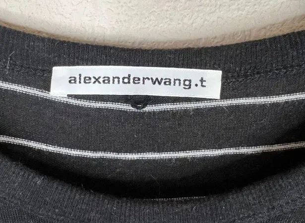 Alexander Wang T by  Womens Pocket Tee Shirt Sz Medium Black Stripe Viscose Linen