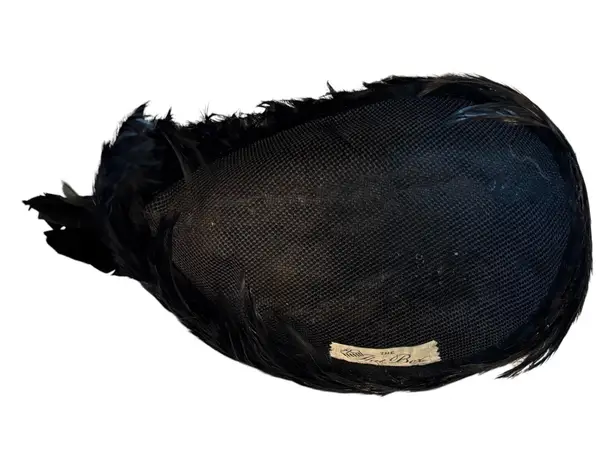 The Hat Box Black Feather Vintage Hat Fascinator Head Piece 50's 60's 6"W x 9" L