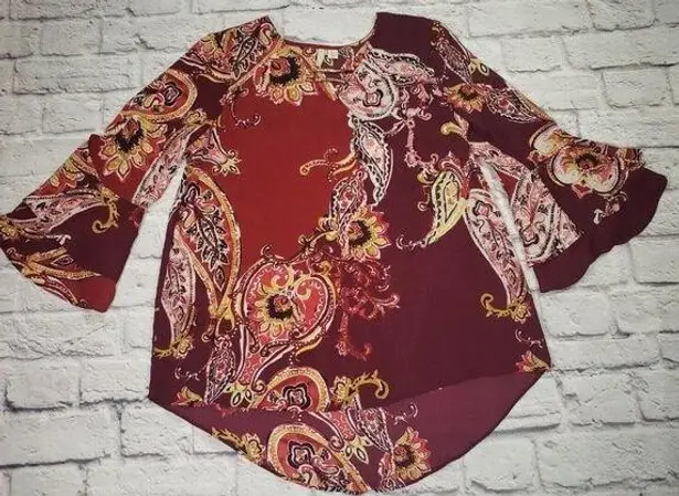 Est. 1946  Women's Size XS Burgundy Paisley Blouse With Bell Sleeves