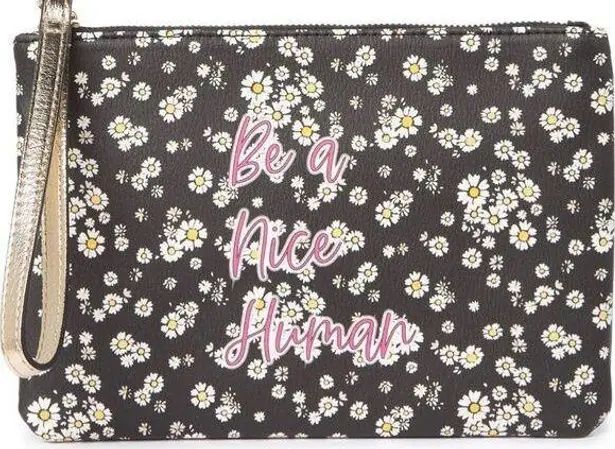 Betsey Johnson  “be a nice human “ floral wristlet pouch