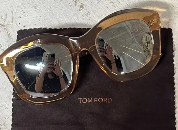 Tom Ford FT0582 45P Shiny Light Brown Mirror Green Lens Julia Square Sunglasses