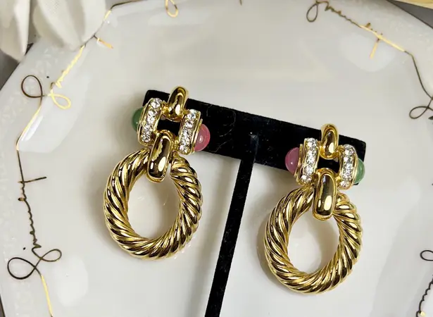 Givenchy Couture Gold & Pastel Door Knocker Clip-On Earrings