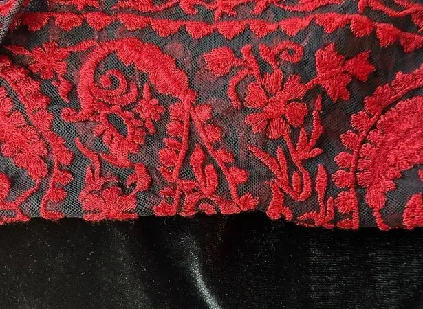 Sundance Enchantress Black Velvet Red Embroidered Lace Overlay Top Size M
