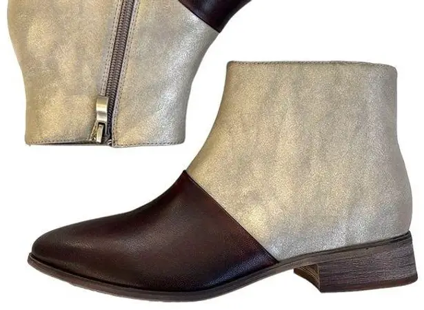 Antelope Like New Leather Metallic Ankle Boot