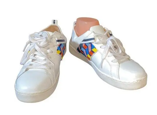 Jack Rogers  Ainley Chevron Beaded White Leather Lace-Up Sneakers Womens Size 9.5