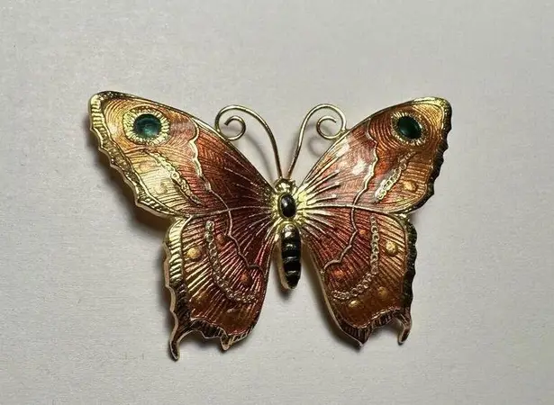 Enamel Butterfly Insect Brown & Gold Tone Brooch Pin