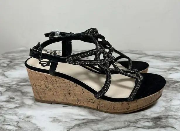 Fergalicious Mimic Women's Wedge Sandals Size 6.5 Black Rhinestone NEW