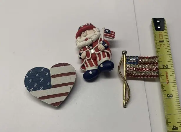 Lot Of 3 Costume Brooch Pins Red White & Blue American Patriotic, Flags Etc