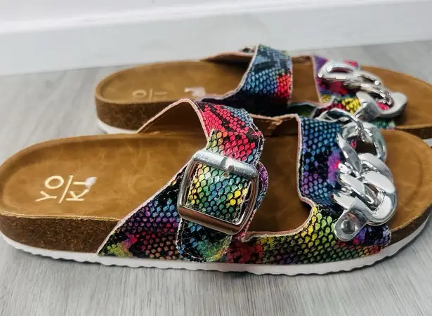Yoki Women’s Shoes Multicolored Silver Braided Snakeskin Slide Sandals Size 7.5