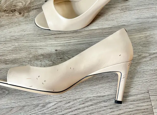 Max Mara Nude Leather Open Toe Heels EU Size 39