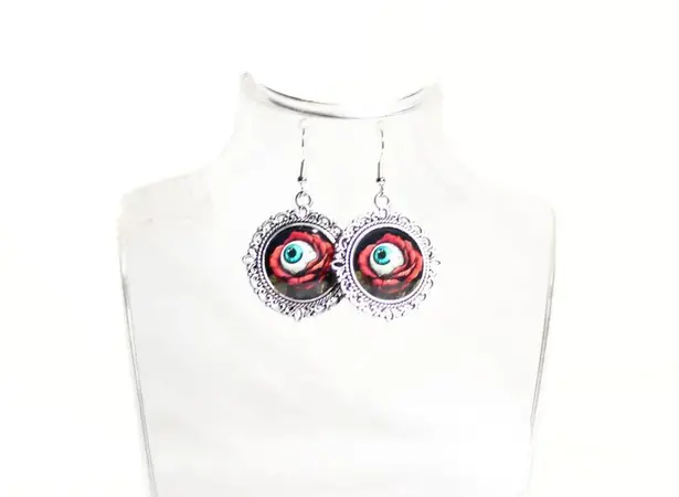 Handmade Gothic Victorian "Beauty is in the Eye of the Beholder" Rose Eyeball Earrings