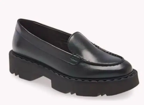 Aquatalia New Hayley Black Platform Chunky Loafers Lug Sole Leather Size 8.5