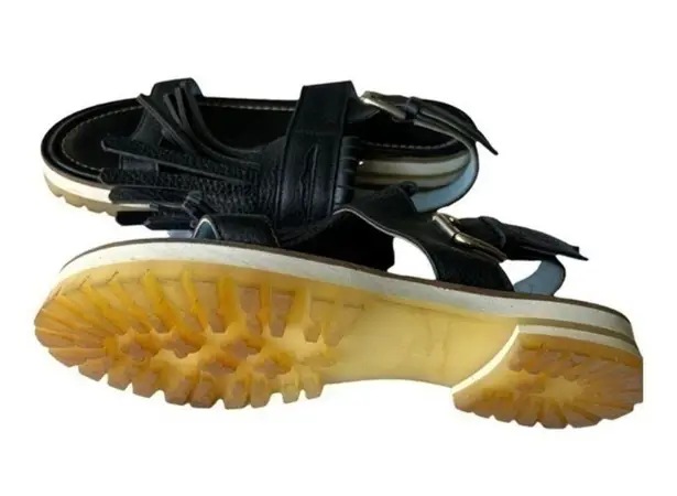 Studio Pollini Black Platform Leather Sandals With Fringe Size 37