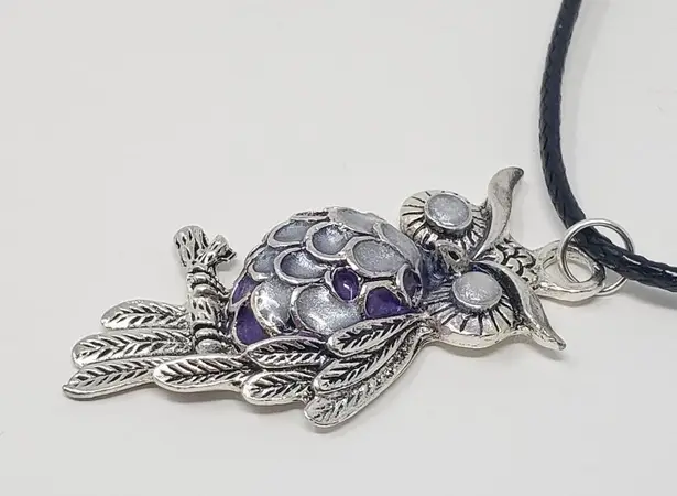 Handmade Owl Pendant White & Purple Metallic Resin Necklace
