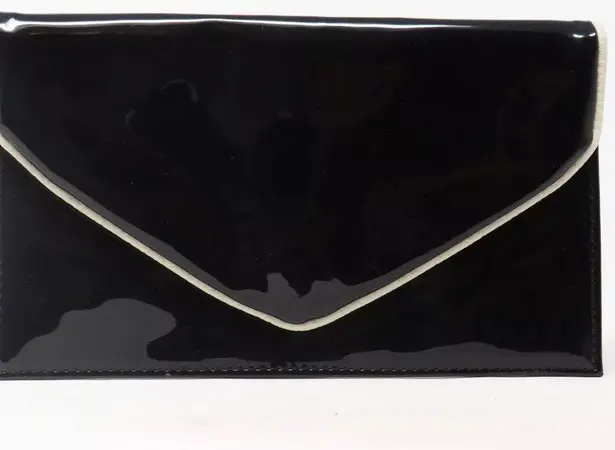 Estée Lauder 90s Estee Lauder Glossy patent black mini clutch purse bag with white trim