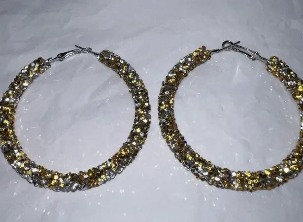 Silver and Gold Chunky Sparkle Hoop Earrings Gold