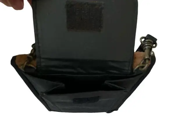 Black and camel folded crossbody bag wallet pouch card holder velcro closure