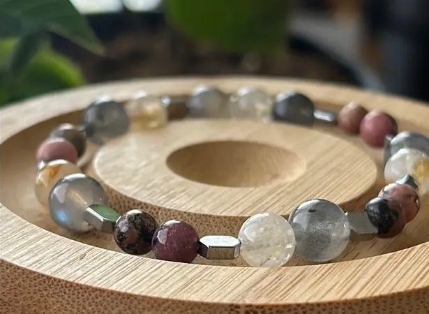 Handmade Elegant Citrine + Labradorite + Rhodonite + Hematite Beaded Bracelet