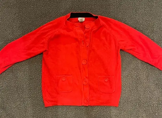 Buttons Red/Orange Cotton Cardigan with Big and Small Pockets