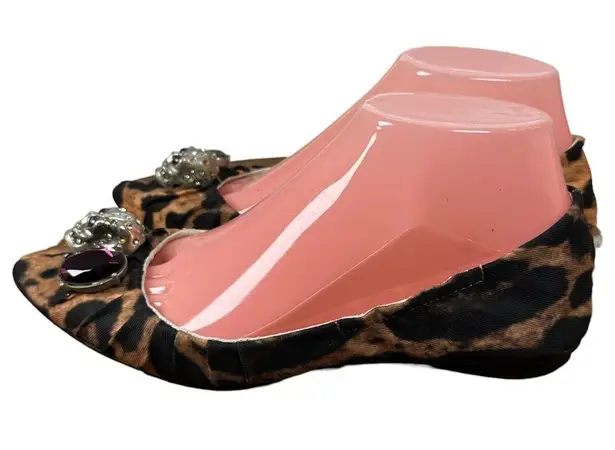 Alain Tondowski Paris Animal Print Skull Flats Slip On Women's Size EU 37 US 6.5 Brown