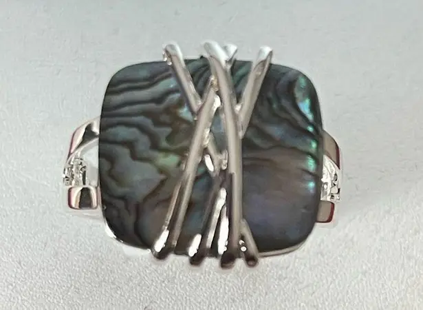 Silver Sparkle Allure Green Abalone Ring Size 9