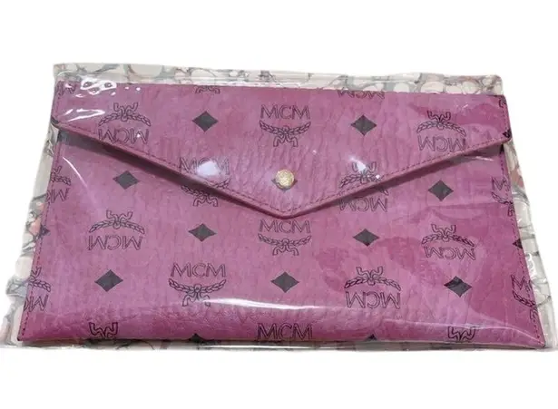 MCM Visetos Leather Clutch Bag in Pink New with Tag