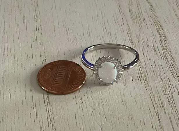 Sterling Silver Oval White Opal CZ Ring Size 10