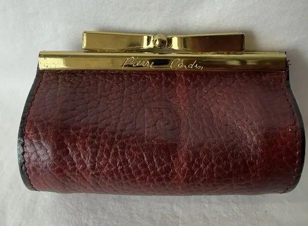 Pierre Cardin Vintage Mini Burgundy Leather Coin Purse with Gold Kiss-Lock Bow