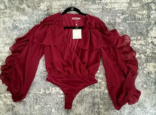 Skyler Rose Long Sleeve Wrap V Neck Ruffle Bodysuit Jumpsuit Sexy Drape Blouse