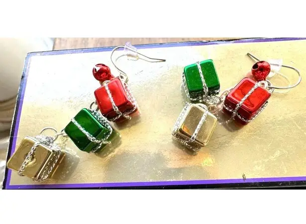 Christmas Gift Earrings Dangle Hooks New Festive Presents Holiday Party … Red
